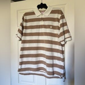Brooks Brothers 1818 Performance Polo Shirts Striped Brown White Cotton Men's Lg